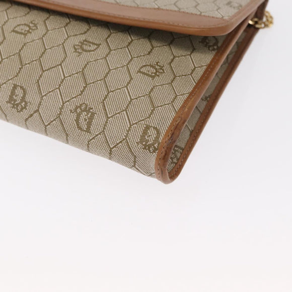 Christian Dior Honeycomb Canvas Shoulder Bag PVC Beige Gold Auth ka1500