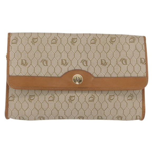 Christian Dior Honeycomb Canvas Shoulder Bag PVC Beige Gold Auth ka1500