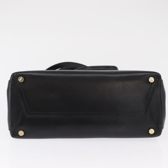 Salvatore Ferragamo Vala Hand Bag Leather 2way Black Gold Auth ka1503