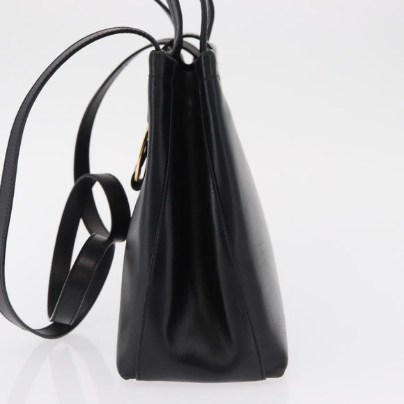 Salvatore Ferragamo Vala Hand Bag Leather 2way Black Gold Auth ka1503