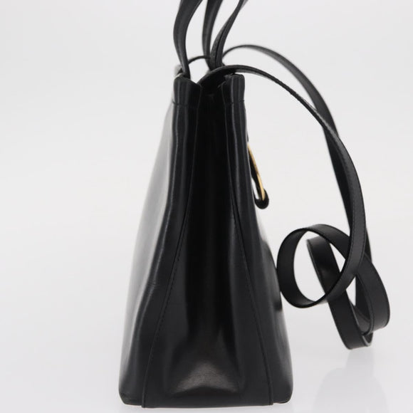 Salvatore Ferragamo Vala Hand Bag Leather 2way Black Gold Auth ka1503