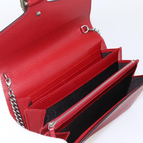 GUCCI Dionysus Chain Wallet Leather Red 401231 Auth ka1510M