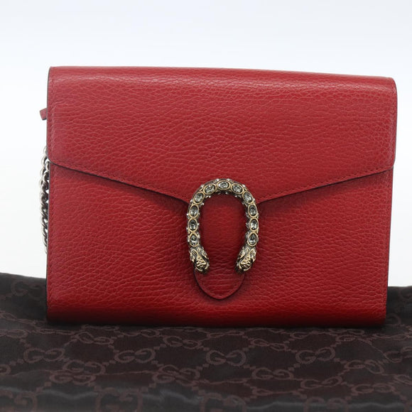 GUCCI Dionysus Chain Wallet Leather Red 401231 Auth ka1510M