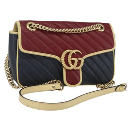 GUCCI GG Marmont Chain Shoulder Bag Leather Red Gold 443497 Auth ka1515SAM