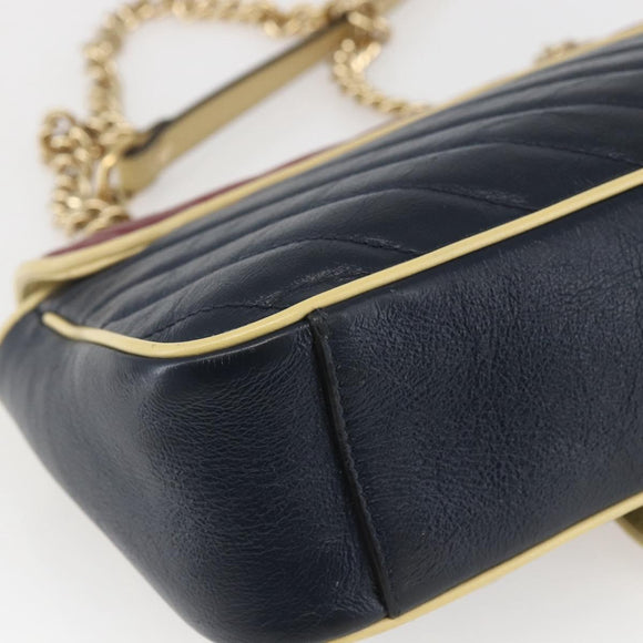 GUCCI GG Marmont Chain Shoulder Bag Leather Red Gold 443497 Auth ka1515SAM