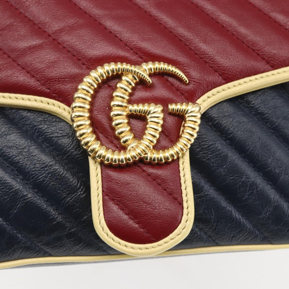 GUCCI GG Marmont Chain Shoulder Bag Leather Red Gold 443497 Auth ka1515SAM