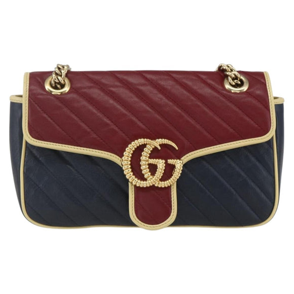 GUCCI GG Marmont Chain Shoulder Bag Leather Red Gold 443497 Auth ka1515SAM