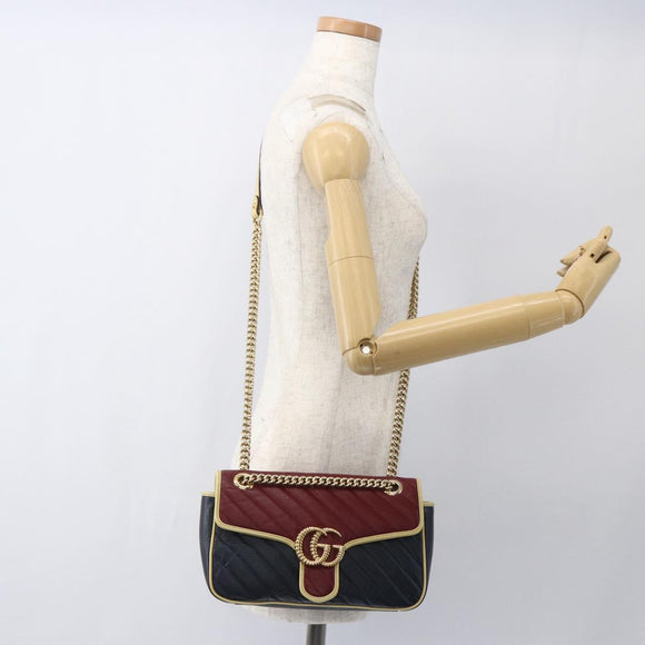 GUCCI GG Marmont Chain Shoulder Bag Leather Red Gold 443497 Auth ka1515SAM