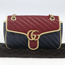 GUCCI GG Marmont Chain Shoulder Bag Leather Red Gold 443497 Auth ka1515SAM-12