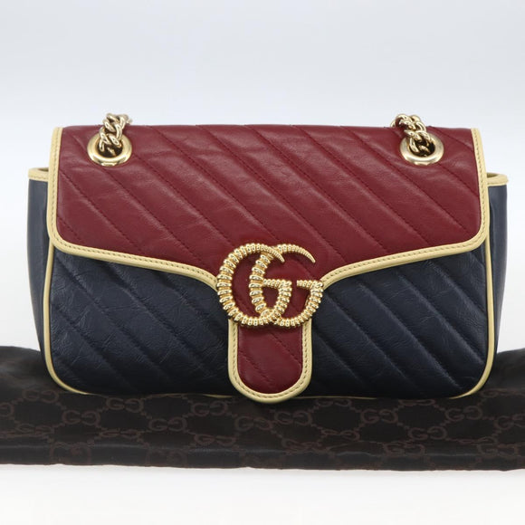 GUCCI GG Marmont Chain Shoulder Bag Leather Red Gold 443497 Auth ka1515SAM