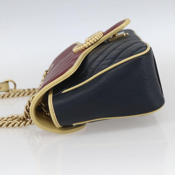 GUCCI GG Marmont Chain Shoulder Bag Leather Red Gold 443497 Auth ka1515SAM