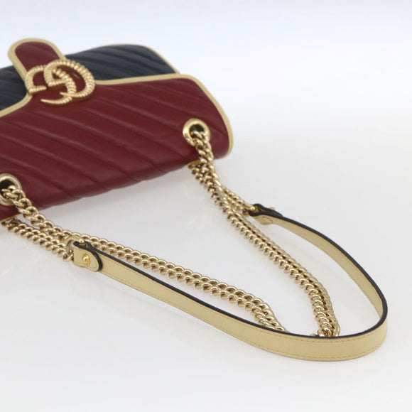 GUCCI GG Marmont Chain Shoulder Bag Leather Red Gold 443497 Auth ka1515SAM