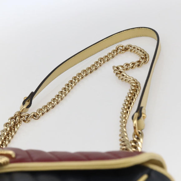 GUCCI GG Marmont Chain Shoulder Bag Leather Red Gold 443497 Auth ka1515SAM