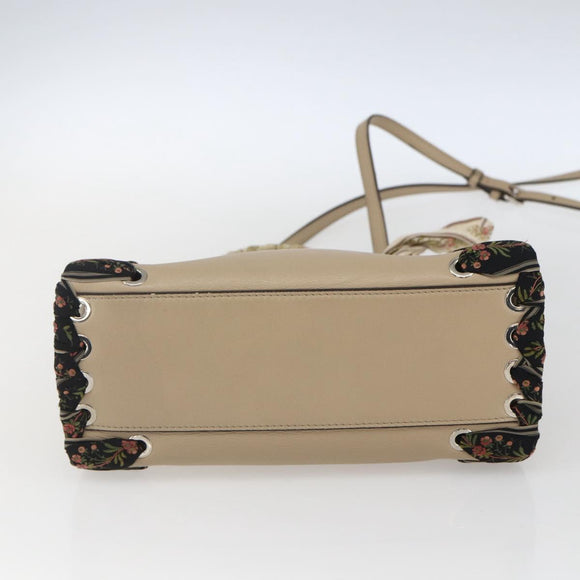 FENDI Mini Peek A Boo Hand Bag Leather 2way Beige Silver Auth ka1516M