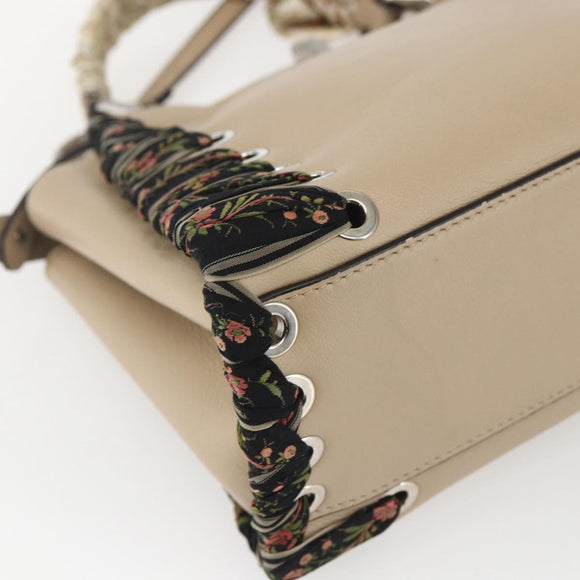 FENDI Mini Peek A Boo Hand Bag Leather 2way Beige Silver Auth ka1516M