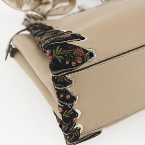 FENDI Mini Peek A Boo Hand Bag Leather 2way Beige Silver Auth ka1516M