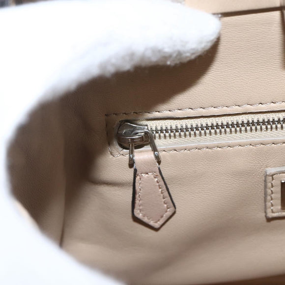 FENDI Mini Peek A Boo Hand Bag Leather 2way Beige Silver Auth ka1516M