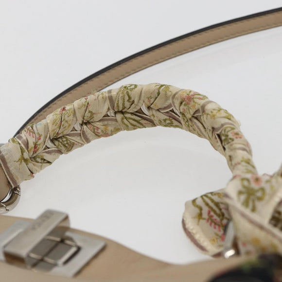 FENDI Mini Peek A Boo Hand Bag Leather 2way Beige Silver Auth ka1516M