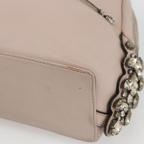 FENDI By The Way Rucksack Leder Beige Silber Auth ka1520M