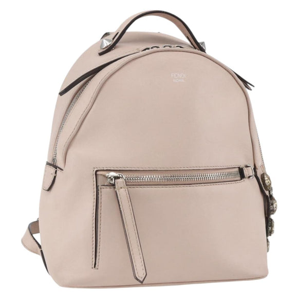 FENDI By The Way Rucksack Leder Beige Silber Auth ka1520M