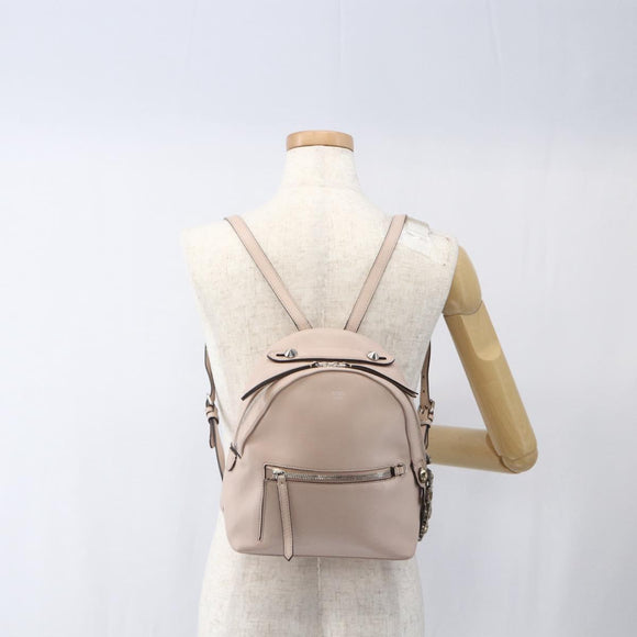 FENDI By The Way Rucksack Leder Beige Silber Auth ka1520M