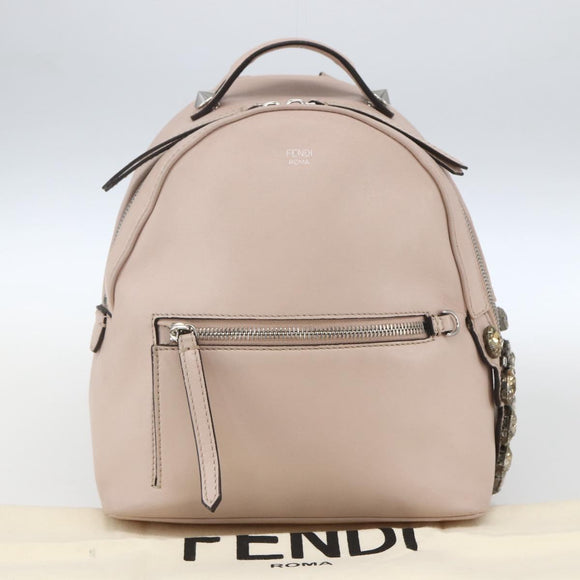 FENDI By The Way Rucksack Leder Beige Silber Auth ka1520M