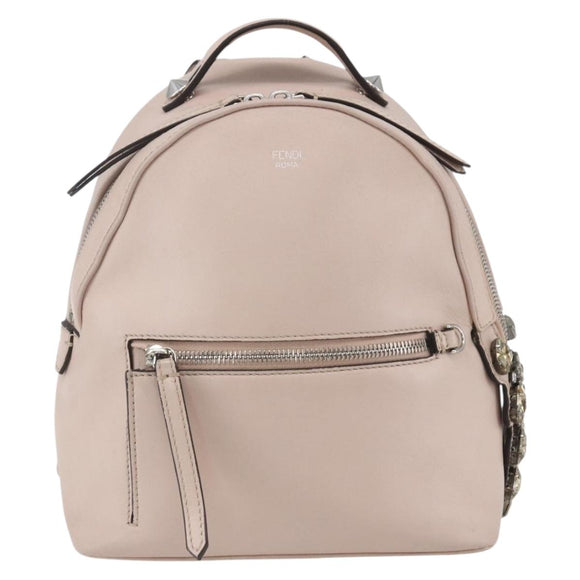 FENDI By The Way Rucksack Leder Beige Silber Auth ka1520M