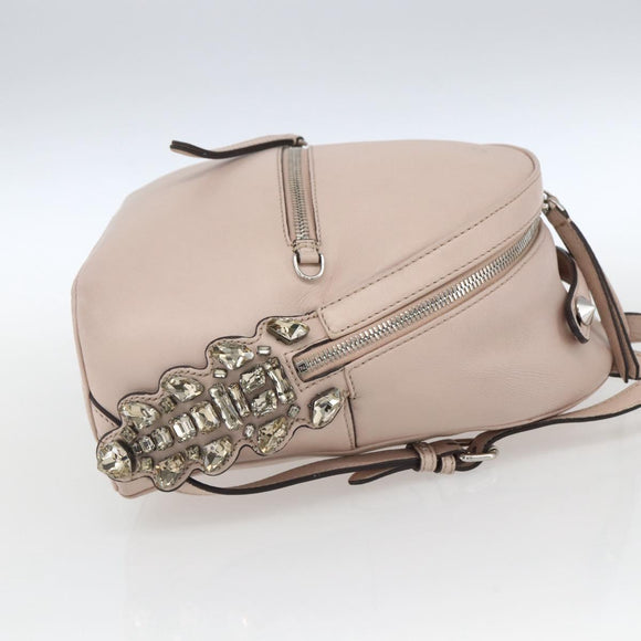 FENDI By The Way Rucksack Leder Beige Silber Auth ka1520M