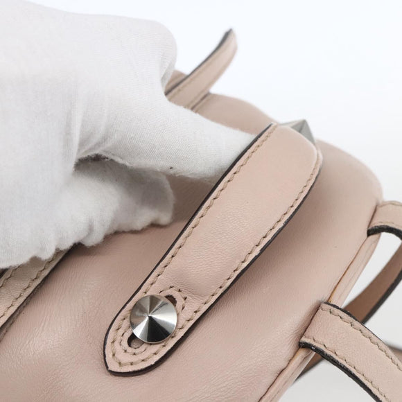 FENDI By The Way Rucksack Leder Beige Silber Auth ka1520M