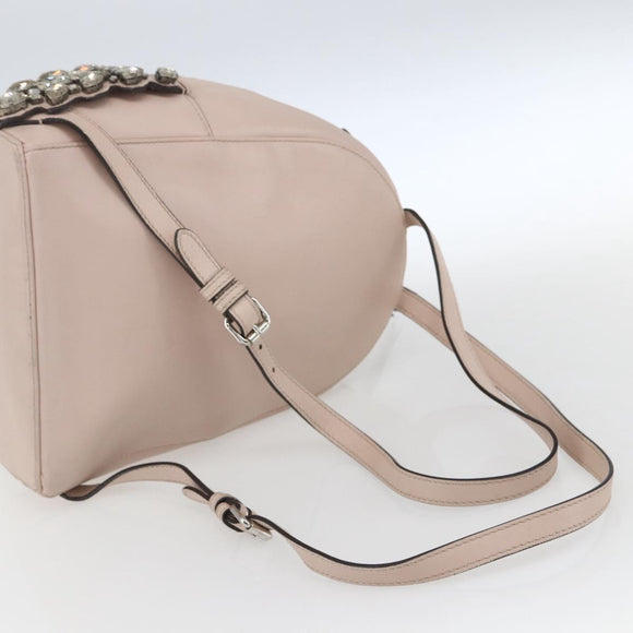 FENDI By The Way Rucksack Leder Beige Silber Auth ka1520M