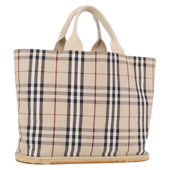 BURBERRY Nova Check Tote Bag Canvas Beige Silver Auth ka1526