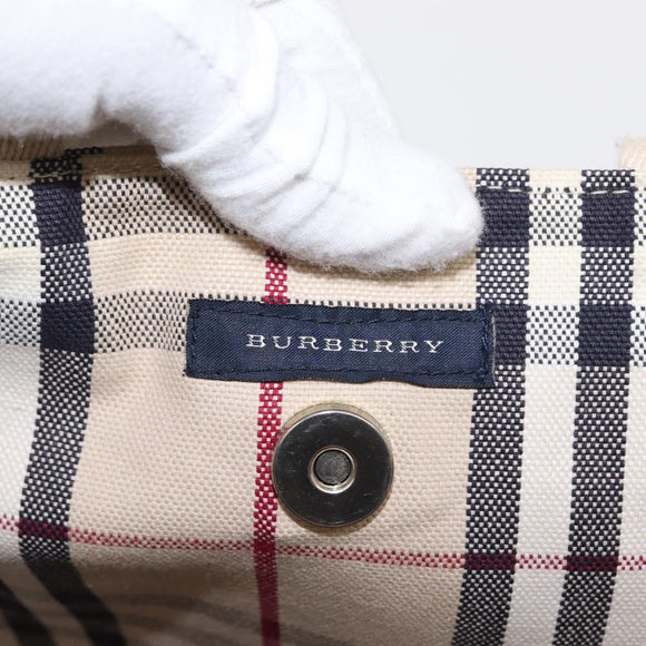 BURBERRY Nova Check Tote Bag Canvas Beige Silver Auth ka1526
