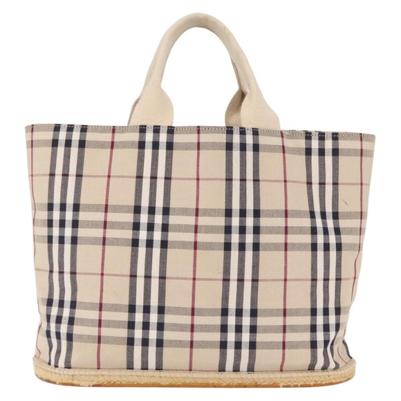 BURBERRY Nova Check Tote Bag Canvas Beige Silver Auth ka1526