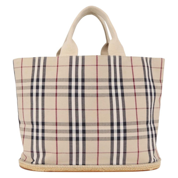 BURBERRY Nova Check Tote Bag Canvas Beige Silver Auth ka1526