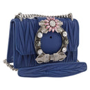 Miu Miu Matelasse Chain Shoulder Bag Leather Blue Silver Auth ka1528V-1