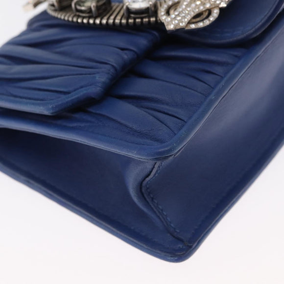 Miu Miu Matelasse Chain Shoulder Bag Leather Blue Silver Auth ka1528V