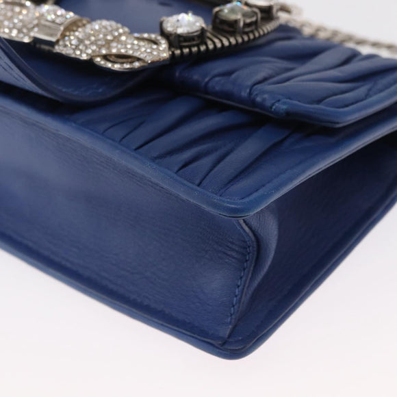 Miu Miu Matelasse Chain Shoulder Bag Leather Blue Silver Auth ka1528V