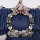 Miu Miu Matelasse Chain Shoulder Bag Leather Blue Silver Auth ka1528V-9