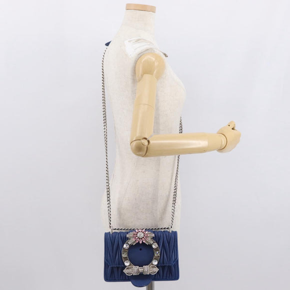 Miu Miu Matelasse Chain Shoulder Bag Leather Blue Silver Auth ka1528V