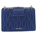 Miu Miu Matelasse Chain Shoulder Bag Leather Blue Silver Auth ka1528V-2