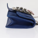 Miu Miu Matelasse Chain Shoulder Bag Leather Blue Silver Auth ka1528V-3