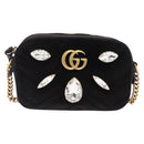 GUCCI GG Marmont Mini Camera Bag Chain Bag Suede Black Gold 448065 Auth ka1530-13