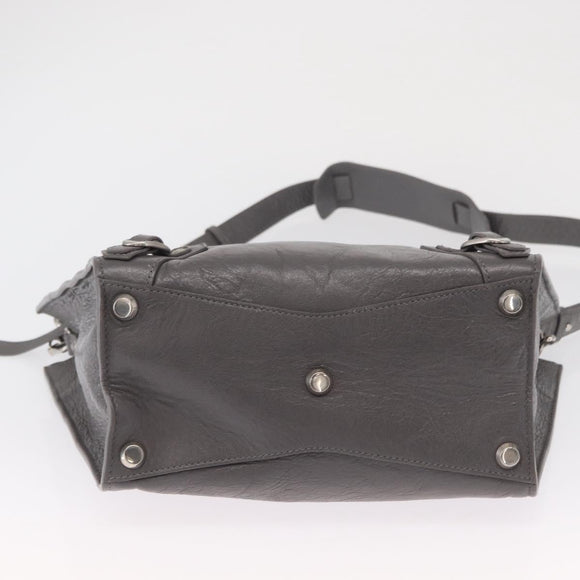 BALENCIAGA Neo Classic M Hand Bag Leather 2way Gray Silver 702502 Auth ka1535M