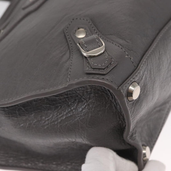 BALENCIAGA Neo Classic M Hand Bag Leather 2way Gray Silver 702502 Auth ka1535M