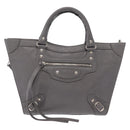 BALENCIAGA Neo Classic M Hand Bag Leather 2way Gray Silver 702502 Auth ka1535M-2