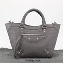 BALENCIAGA Neo Classic M Hand Bag Leather 2way Gray Silver 702502 Auth ka1535M-25