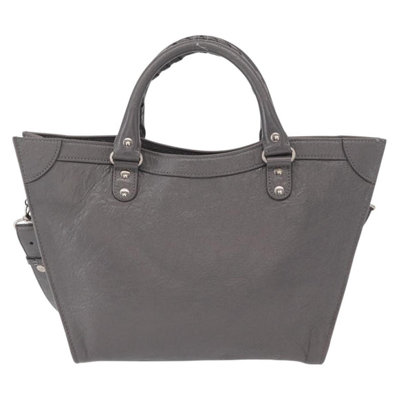 BALENCIAGA Neo Classic M Hand Bag Leather 2way Gray Silver 702502 Auth ka1535M