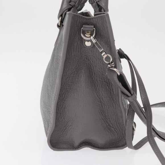 BALENCIAGA Neo Classic M Hand Bag Leather 2way Gray Silver 702502 Auth ka1535M