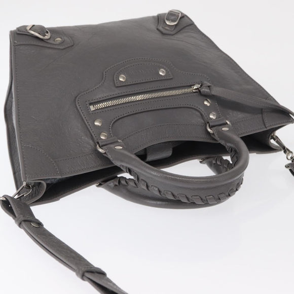 BALENCIAGA Neo Classic M Hand Bag Leather 2way Gray Silver 702502 Auth ka1535M