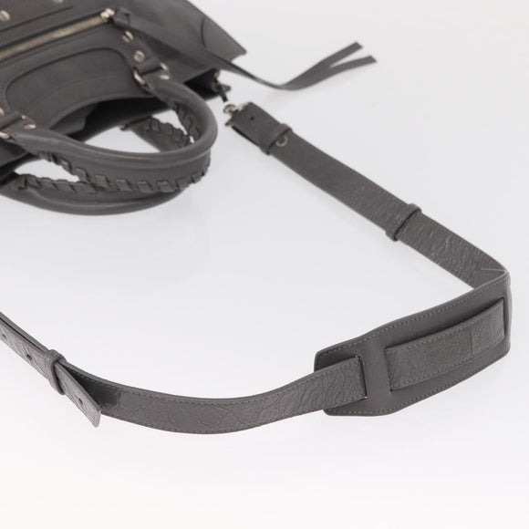 BALENCIAGA Neo Classic M Hand Bag Leather 2way Gray Silver 702502 Auth ka1535M